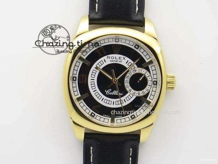 On Strap Black And Dial Numeral Date Leather A2824 Markers YG Cellini Brown Stick 0731